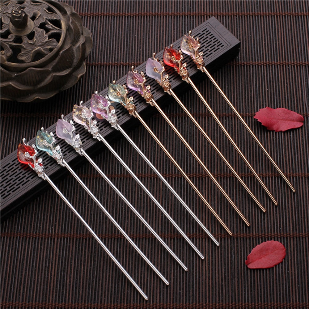 Vintage Chinese Style Hanfu Hair Stick Women Metal Glaze Hair Fork Hair Chopsticks Hairpin Woman Jewelry Hair Clip Accessories - Duo Fashion