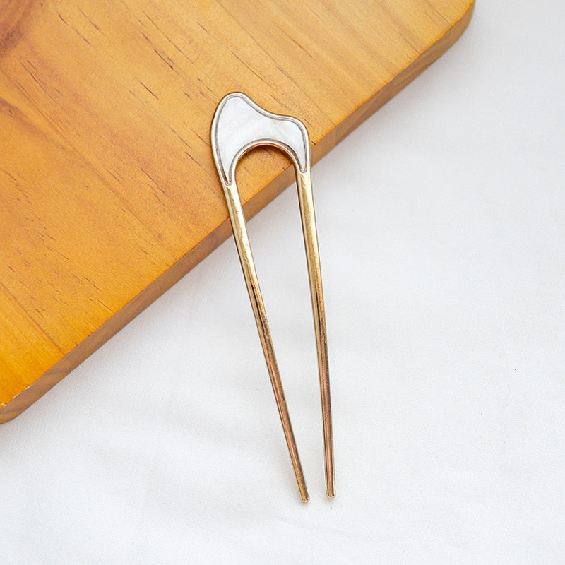 Fashion Metal Hair Sticks for Women Shell Hair Clip Pins Minimalist U Shape Girls Hairpins Hair Bun Maker Headwear - Duo Fashion