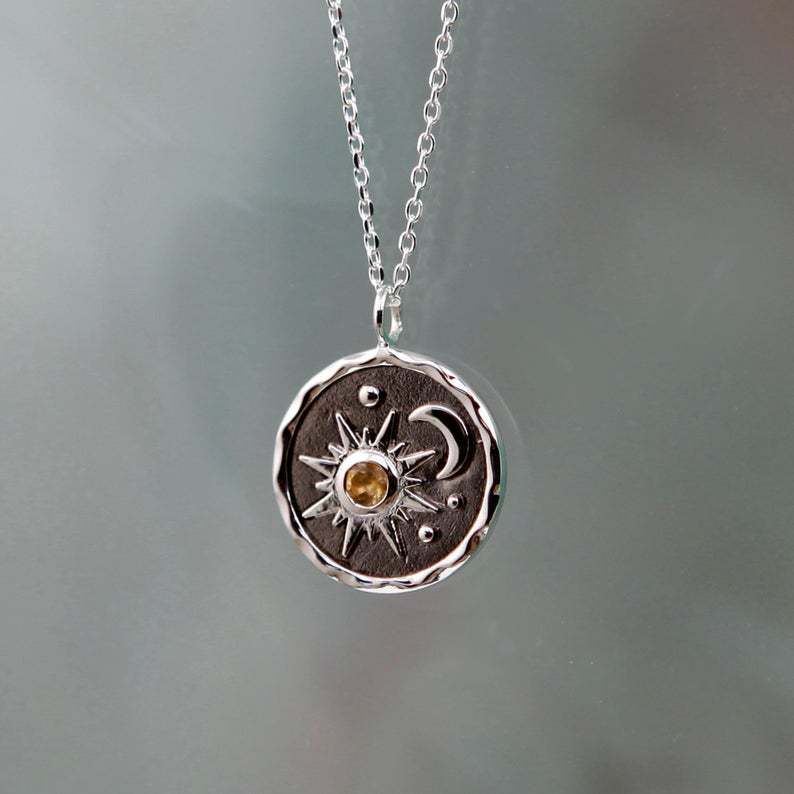 Handmade Retro Silver Alloy Sun Moon Exquisite Necklac Weomen's Zircon Necklace - Duo Fashion