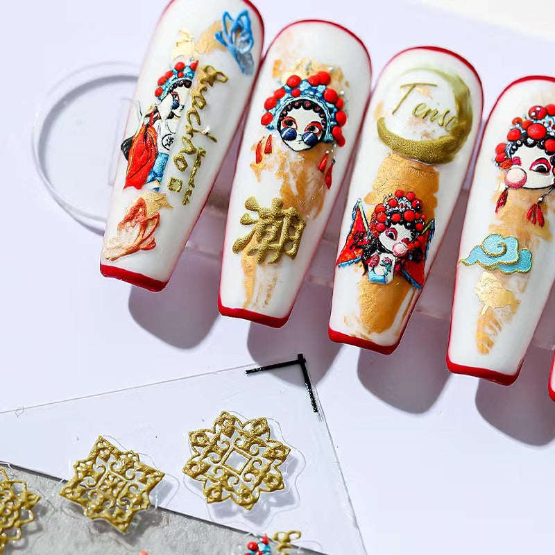 Nail decal stickers cute opera culture popular flower 3d nail art wrap patch self adhesive - Duo Fashion