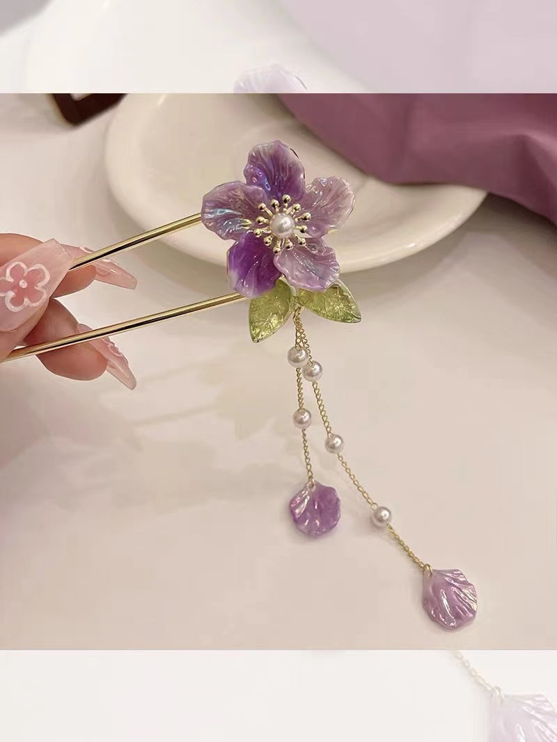 Handmade DIY hairpin with tassel coloured glaze flower hairclip custom gift personalized accessories - Duo Fashion
