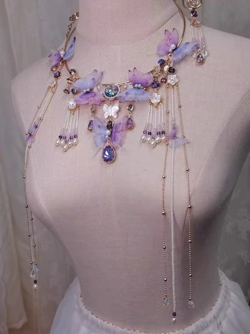 Handmade fancy butterfly necklace purple color diamend custom gift personalized accessories - Duo Fashion