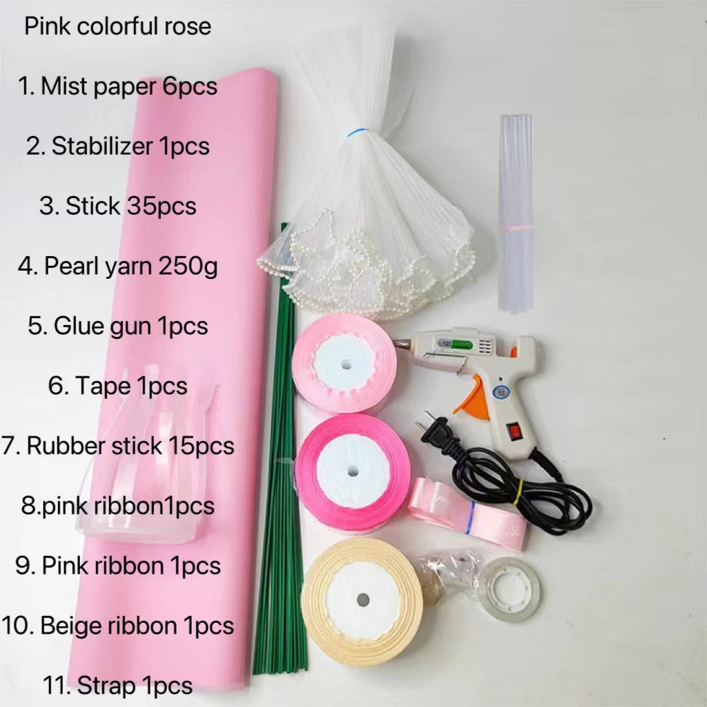 Handmade diy whole sets ribbon 33pcs rose flower diy kits birthday gift handcraft