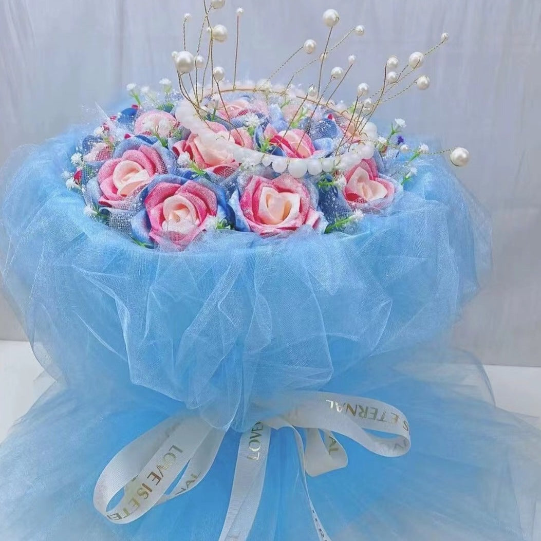 Handmade diy ribbon flower blue love rose gift#handmade #diy #flowers , ribbon  flower bouquet tutorial
