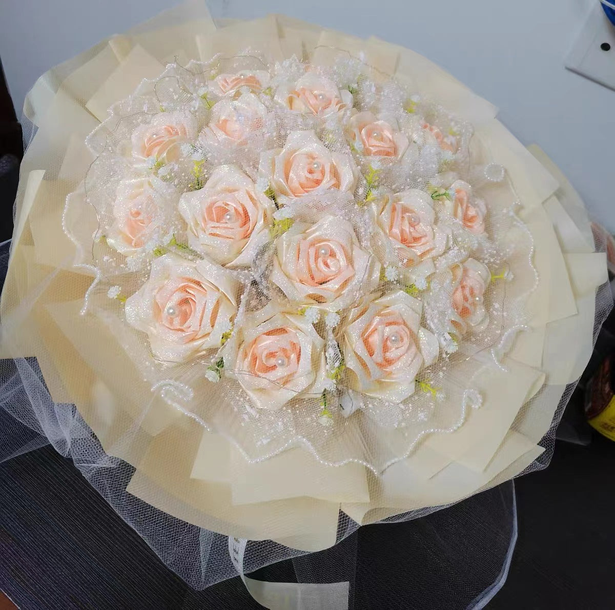 Handmade diy custom ribbon rose flower 33pcs finish products for birthday gift