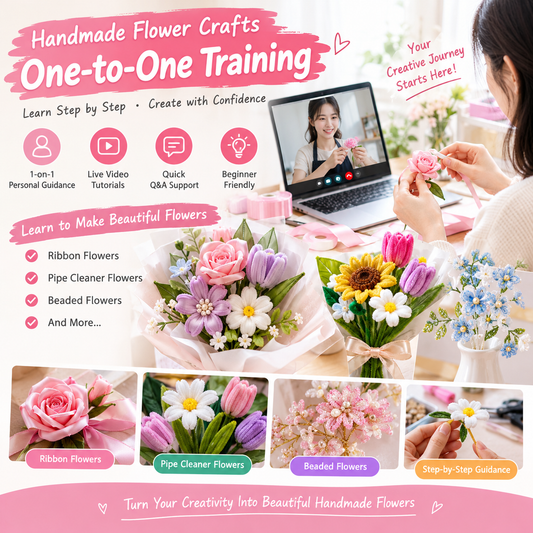 1-on-1 Flower Making Coaching Private 1-on-1 Lesson for Pipe Cleaner & Ribbon Flowers(No Materials Included)