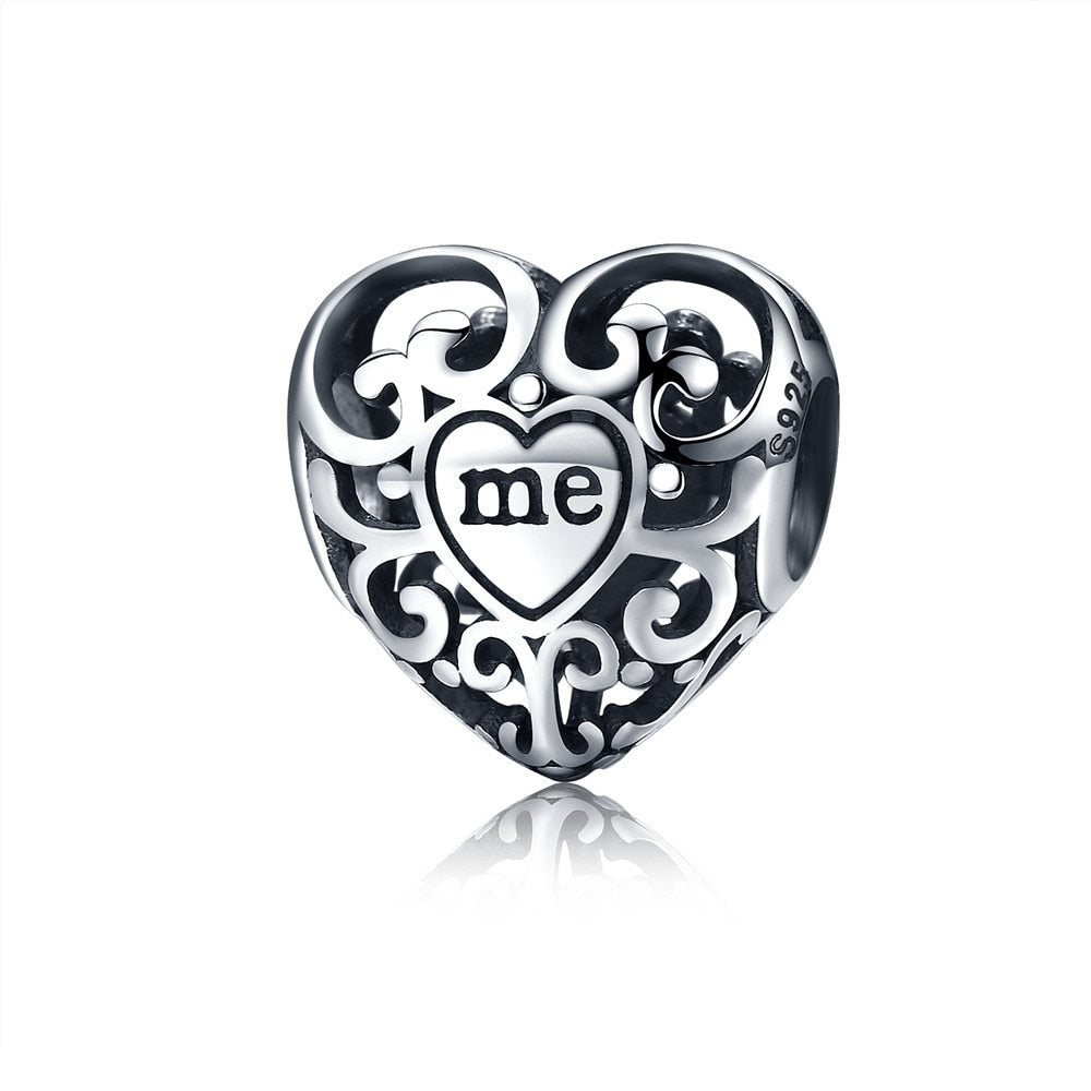 BISAER 925 Sterling Silver Heart Series Charm Bead Colorful Zircon Pen Duo Fashion