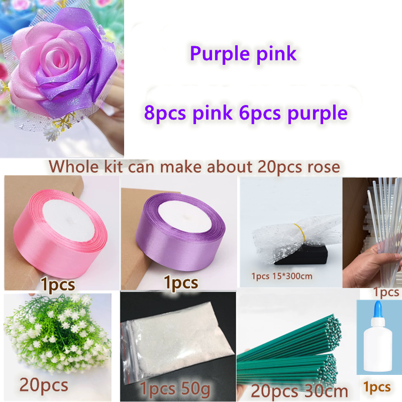 DIY Whole Kits For Ribbon Rose Flowers Bouquet Girlfriend Mother