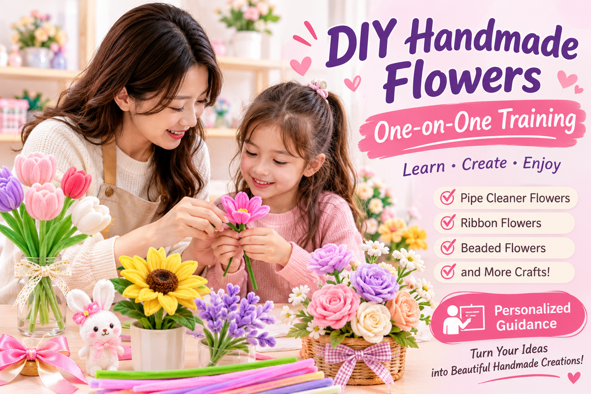 1-on-1 Flower Making Coaching Private 1-on-1 Lesson for Pipe Cleaner & Ribbon Flowers(No Materials Included)