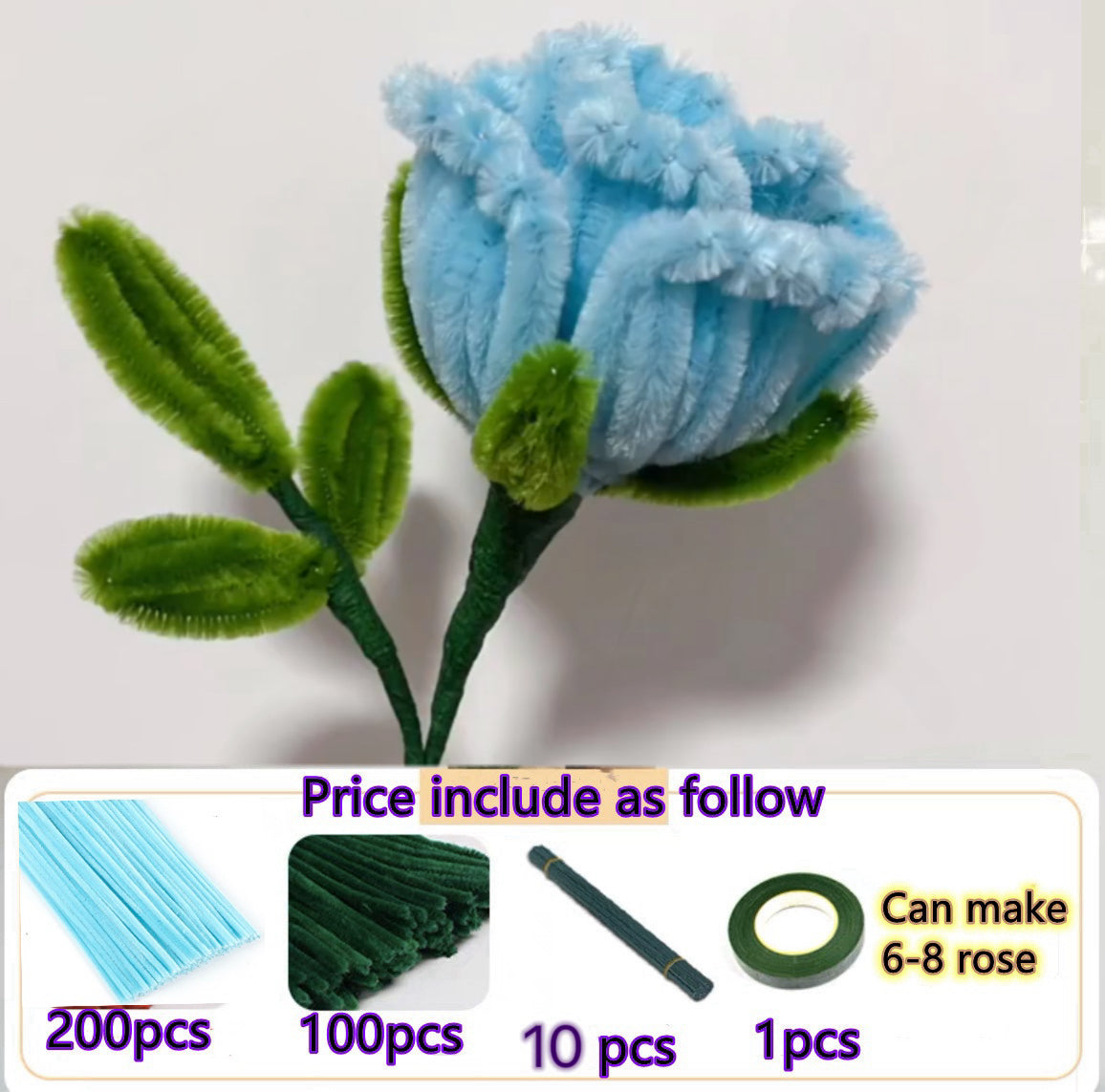 DIY Pipe Cleaners Kit - Blue Rose Flower