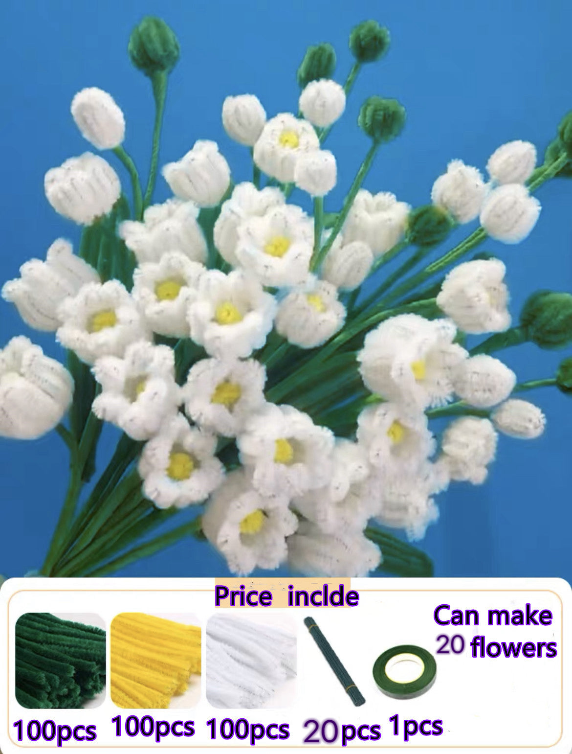 DIY raw material pipe cleaner fuzzy wire whole sets flowers