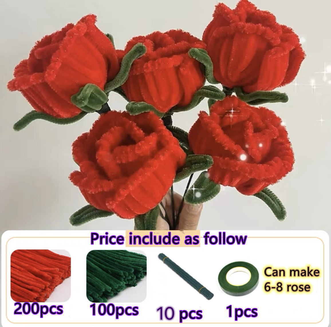 DIY raw material pipe cleaner fuzzy wire whole sets flowers