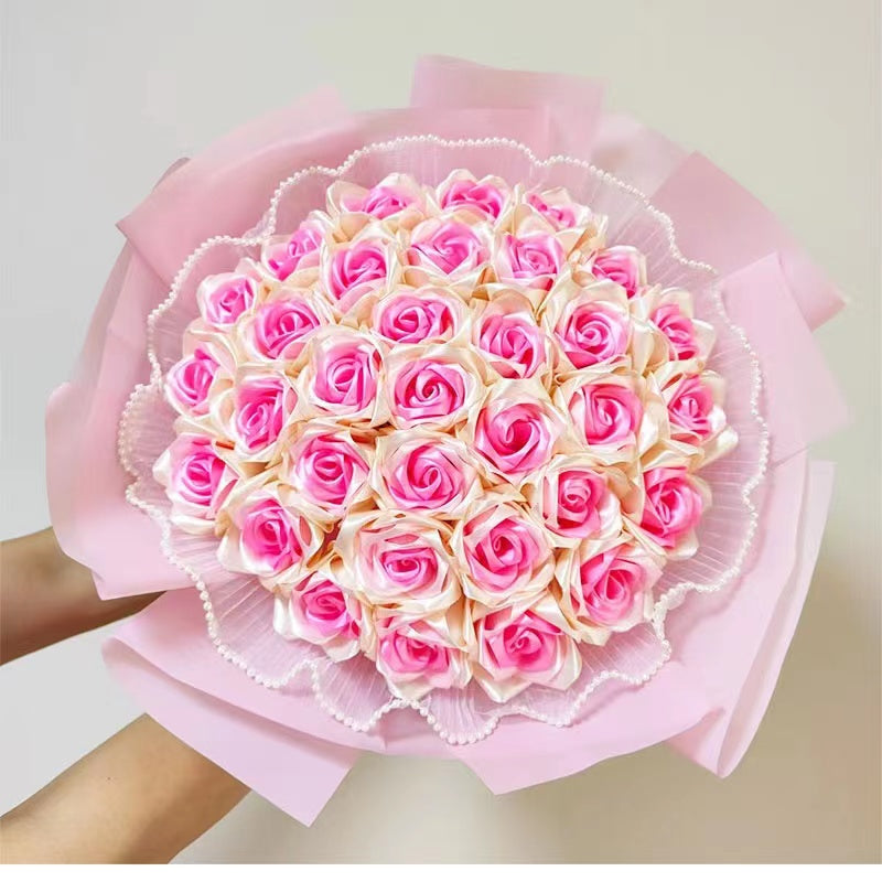 Pink Handcraft Handmade diy ribbon pink 3 color rose flower gift handcraft – Duo Fashion