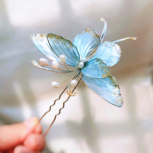 Handmade harpin hair clip creative butterfly artificial flower fluid hair products custom gift personalized accessories - Duo Fashion