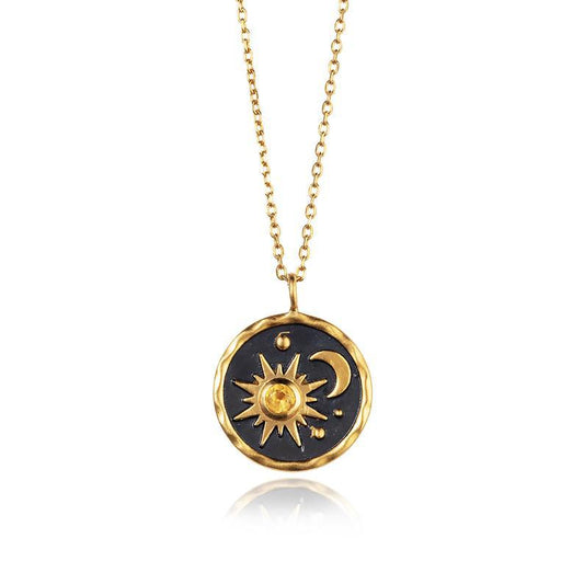 Handmade Retro Silver Alloy Sun Moon Exquisite Necklac Weomen's Zircon Necklace - Duo Fashion
