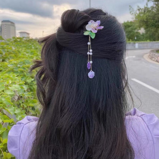 Handmade DIY hairpin with tassel coloured glaze flower hairclip custom gift personalized accessories - Duo Fashion