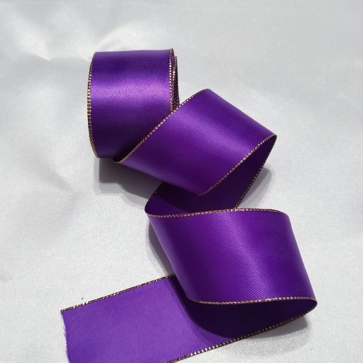 Handmade diy colorful satin ribbon with golden edge for ribbon flower ...