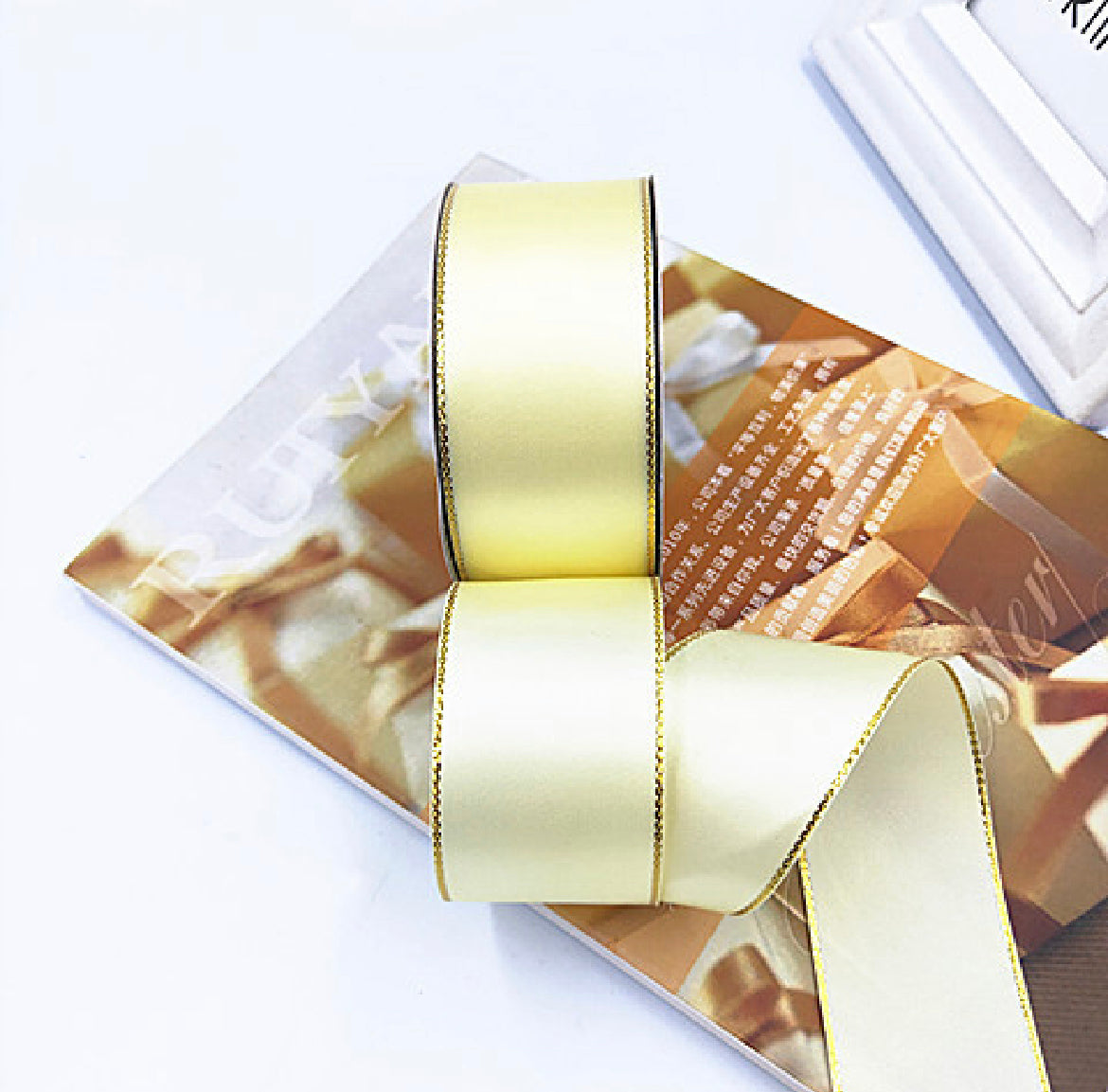 Handmade diy colorful satin ribbon with golden edge for ribbon flower ...