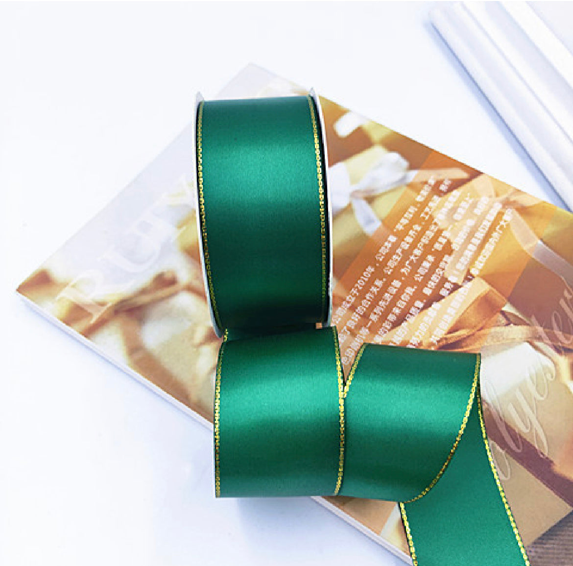 Handmade diy colorful satin ribbon with golden edge for ribbon flower ...
