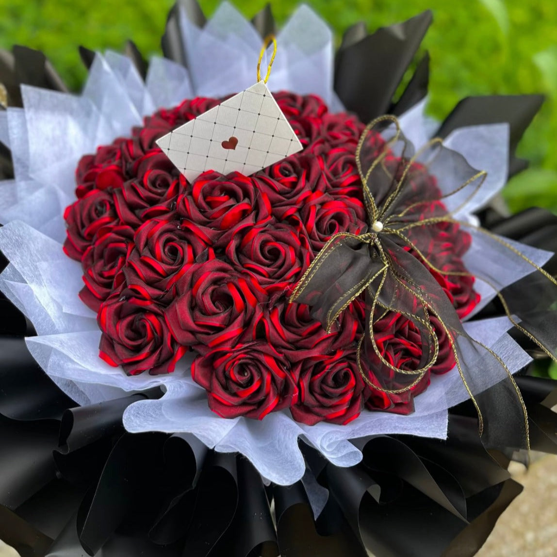 Handmade diy custom ribbon double layer red rose flower 33pcs